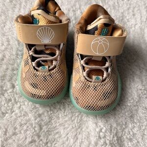 Kids Tan and Mint Beach-Themed Athletic Shoes